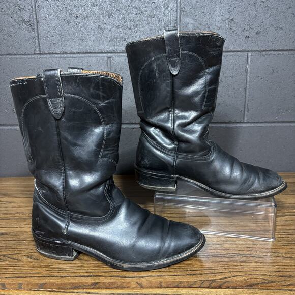 Vintage Texas Boots 8300 Black Leather Cowboy Western Boots Men’s 8 D Made USA - Picture 1 of 8